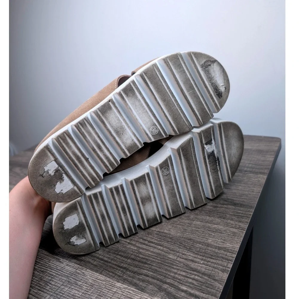 Anthropologie Silent D Racket Tan Suede‎ Crossover Platform Slide Sandals